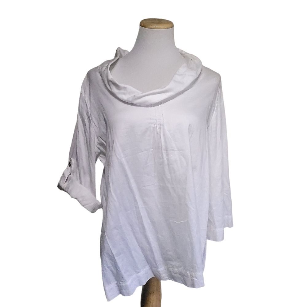 Soft Surroundings White Cowl Neck Popover Blouse Womens Large 100% Cotton